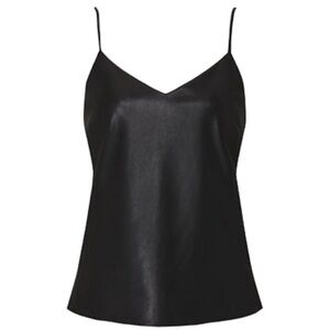 Amanda Uprichard Faux Leather V Neck Cami Blouse In Black Size Small